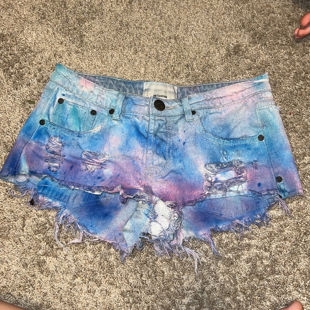 One Teaspoon Bonita Low Waist Button Fly Raw Curve Hem Shorts Size 26